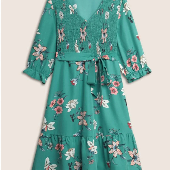 BloomChic Floral Print Shirred Front Ruffle Sleeve Dress - Picture 3 of 5